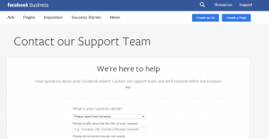 יצירת קשר עם נציג תמיכה של פייסבוק